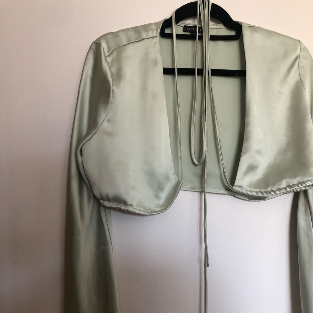 Dynamite Pastel Green Satin Wrap Top - Picture 10 of 12